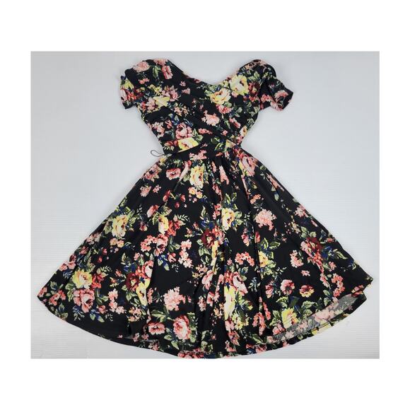 NWT Unique‎ Vintage Floral Black Pink Rose Stretch Spring Dress Womens XS/2 - Picture 3 of 9